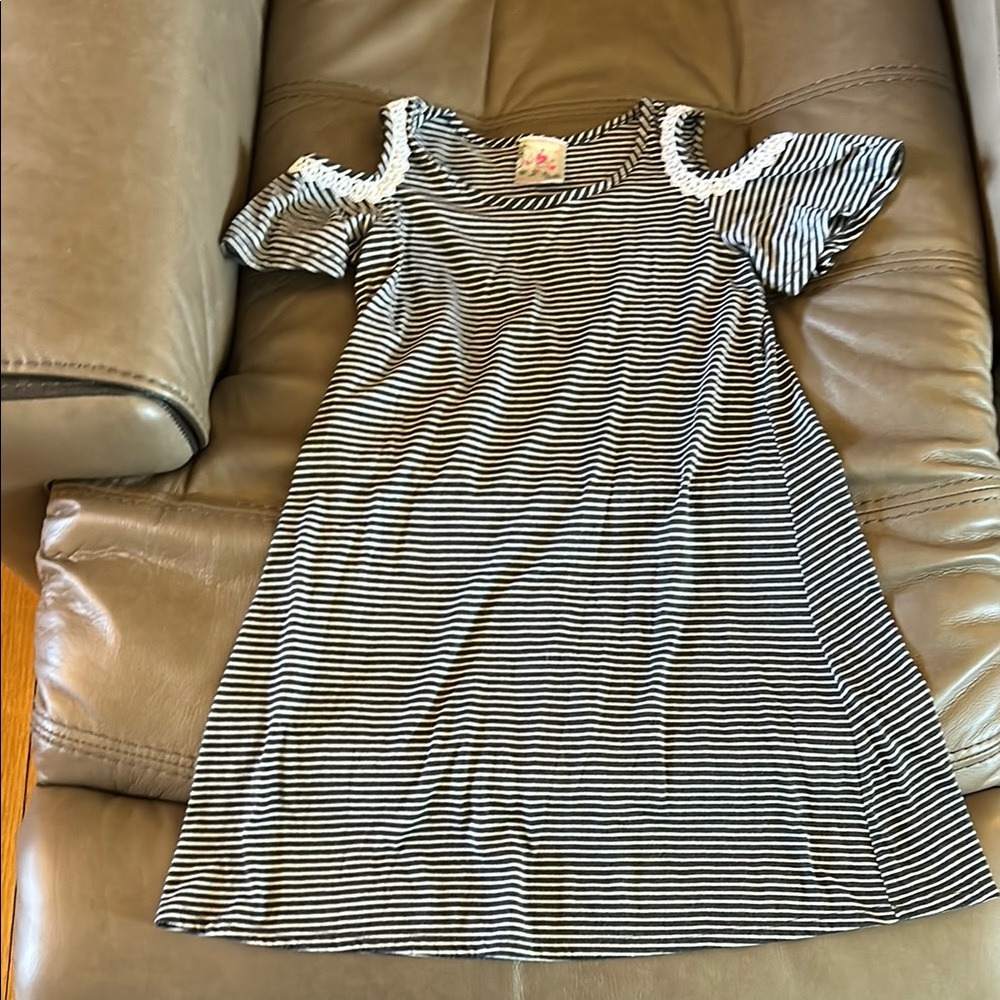 Blue and White Cold Shoulder Sundress with Flutter Sleeves